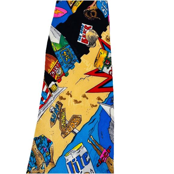 NICOLE MILLER 1993 VINTAGE SUMMER BEACH SURF MILLER BEER SILK TIE 3.75 x 58 in - Picture 3 of 5